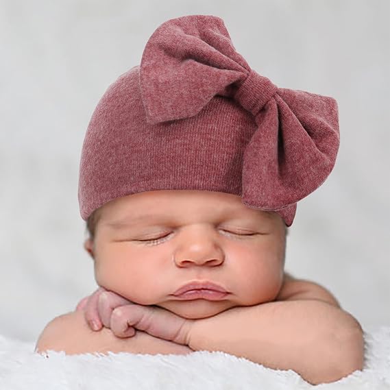 UTTPLL Newborn Beanies Cap No Scratch Mittens Set 0-6 Months Infant Bow Caps Baby Girls Boys Cute Nursery Headbands Hats