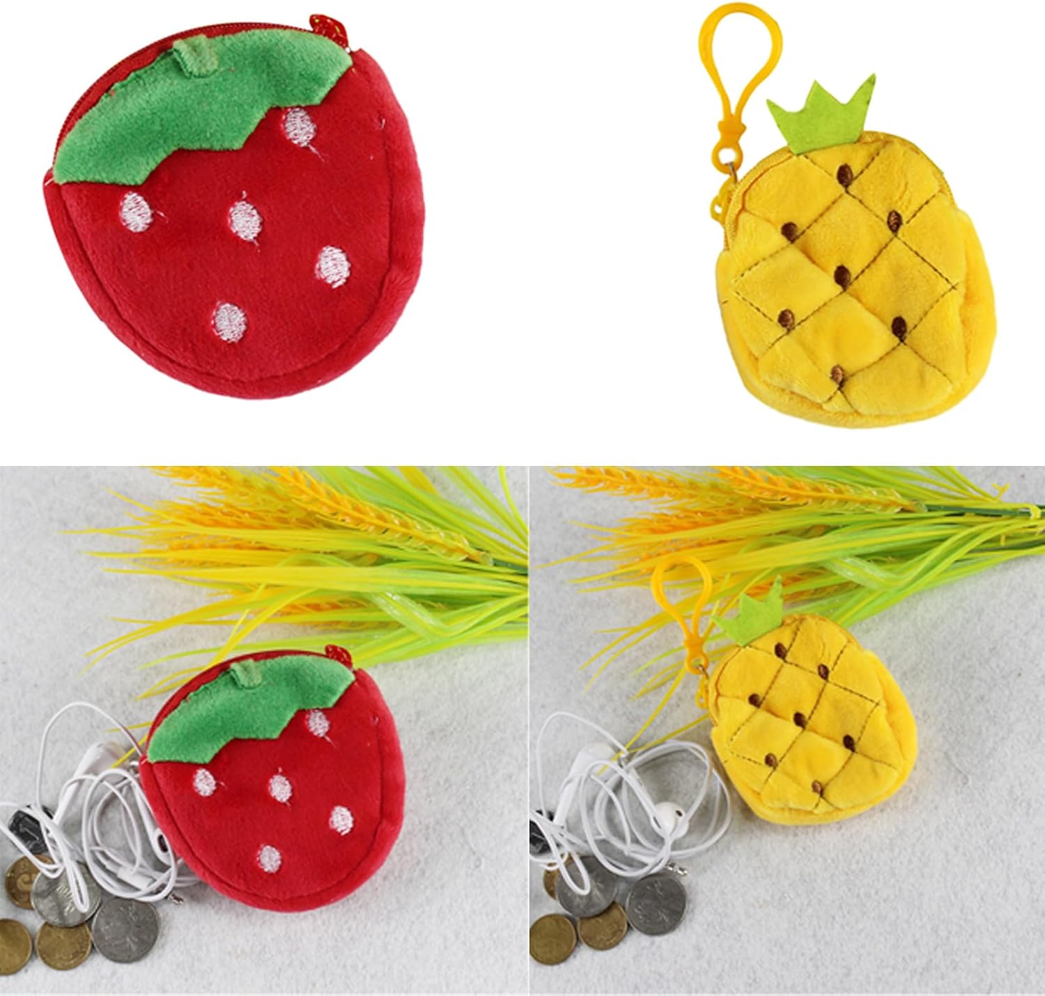 Coin Purse Cute Change Purses Cartoon Fruit Coin Pouch with Lobster Clip Cute Plush Keychain Purse Fruit