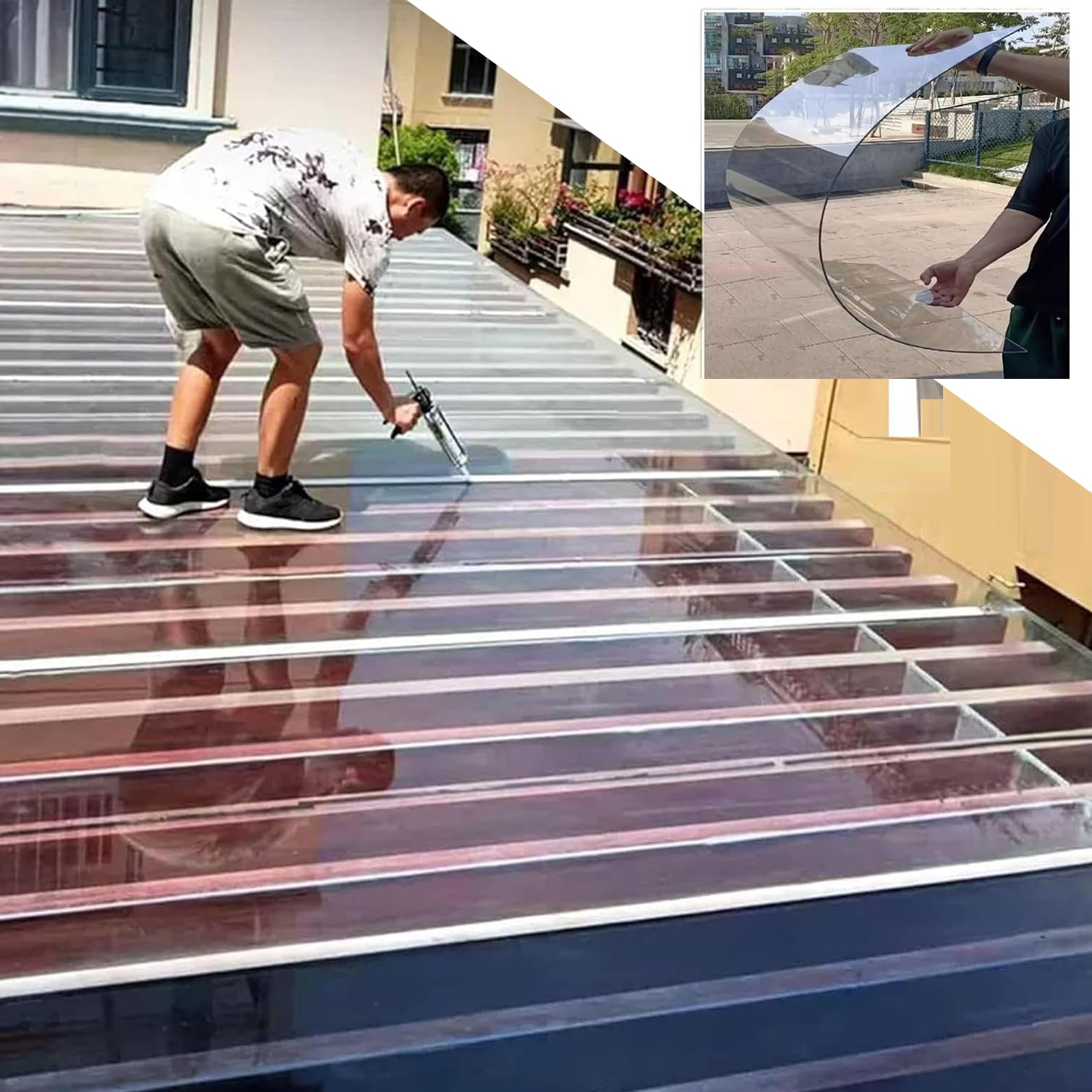 Lastra per Coperture in Policarbonato Trasparente Pannelli per Serre,1mm Spesso Fogli per Tetto in Plastica Resistente UV e Pioggia,Pensilina Estern,Facile Tagliare (0,5m x 3m)