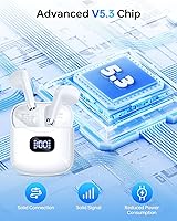 Vista 4 de Auriculares inalámbricos Bluetooth 5.3, reproducción de 40 horas, auriculares estéreo con pantalla LED, estuche de carga IPX7, auriculares