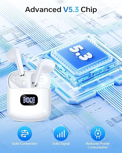 Miniatura 4 de Auriculares inalámbricos Bluetooth 5.3, reproducción de 40 horas, auriculares estéreo con pantalla LED, estuche de carga IPX7, auriculares