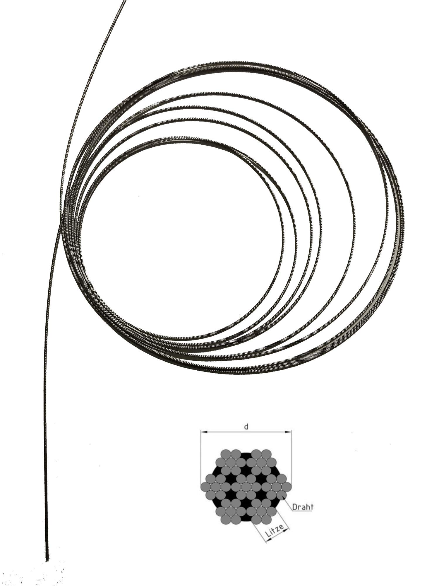 Nirosta - Cuerda de alambre (4 mm, 15 m, acero inoxidable, 7 x 7, EN 1.4401, dureza media, A4, Nirosta)