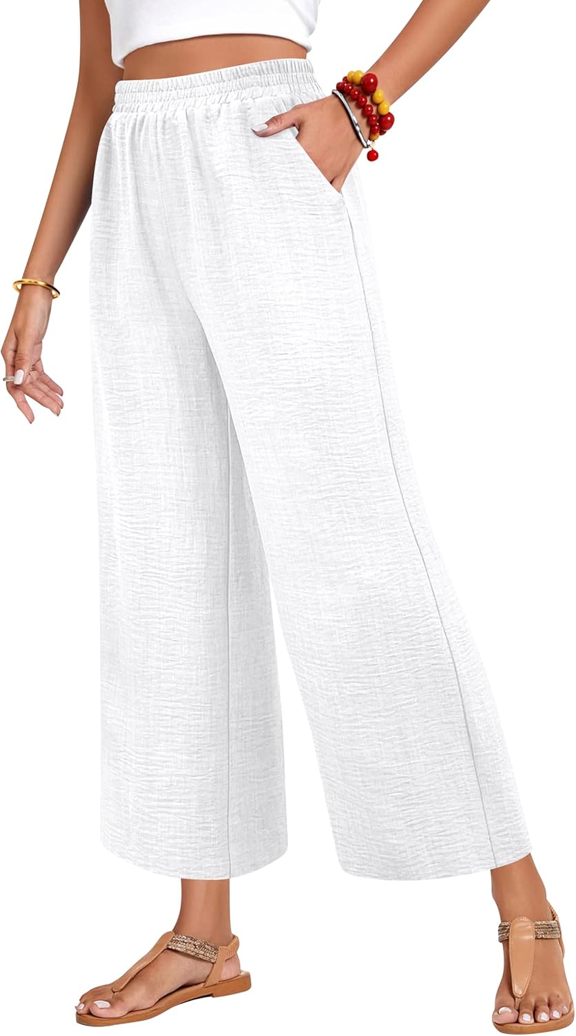 Womens Wide Leg Capri Pants Summer Palazzo Dressy Casual Pant Beach Loose High Waist Lounge Trouser with Pockets - Image 2