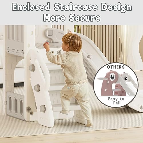 Miniatura 3 de XJD Tobogán 5 en 1 para niños pequeños de 1 a 3 años, juego para interiores y exteriores para niños pequeños con aro de baloncesto y pelota, espacio