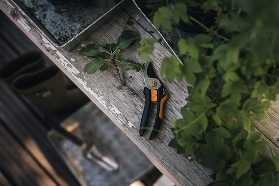 مقصات الحدائق Fiskars Bypass M، صلبة، P321، للفروع والشجيرات الطازجة، طلاء غير لاصق، شفرات من الفولاذ المقاوم للصدأ، الطول: 20.1 سم، أسود/برتقالي، 1057162