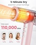 Dekuri Hair Dryer, 110,000 RPM High-Speed Fast Drying Blow Dryer, 200 Million Ionic Lightweight Hairdryer with Diffuser, Magnetic Nozzle (Pink)