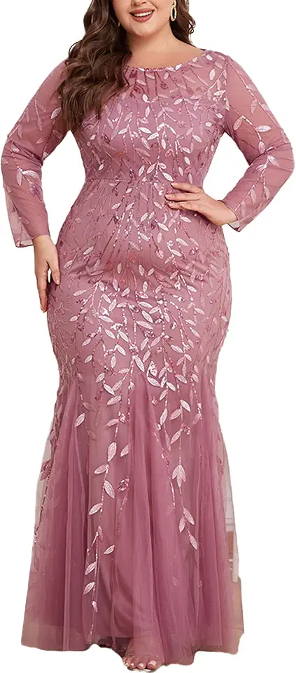 Vestido de Fiesta Tallas Grandes con Lentejuelas y Corte Sirena