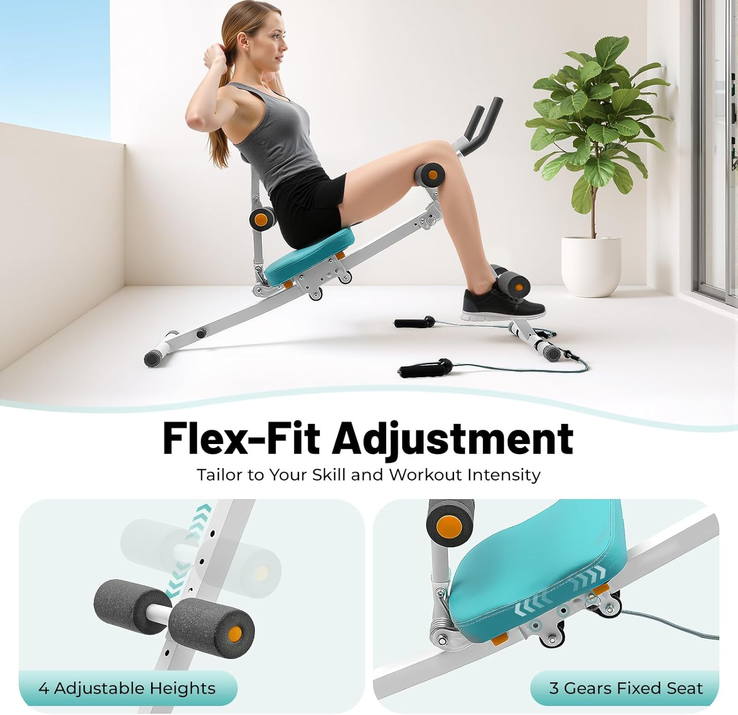 Ab Machine, Abs Workout Equipment with Resistance Bands & LCD Display, Adjustable Ab Trainer Machine, Whole Body Workout Waist Trainer for Women&Men, 264.55lbs Load Capacity
