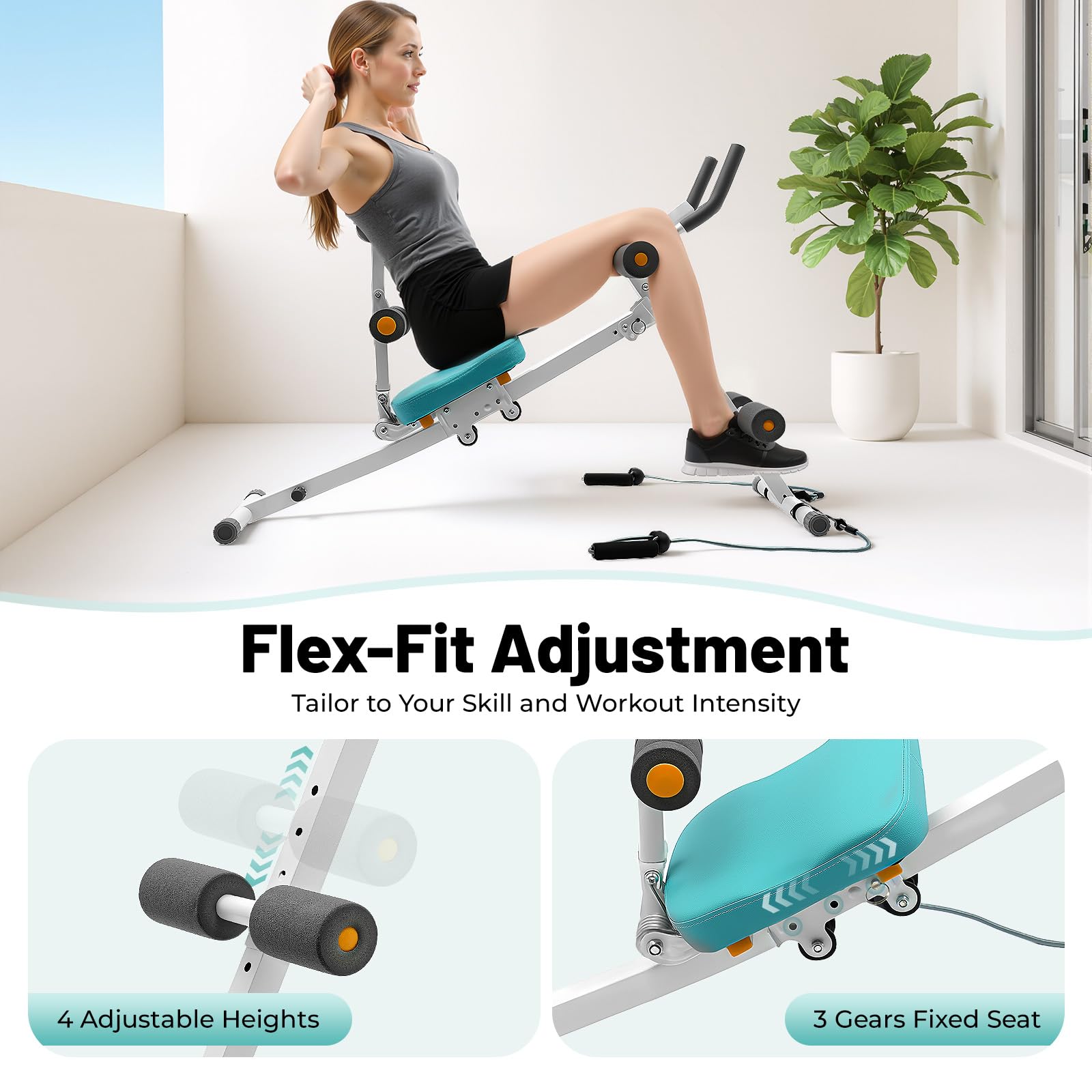 4 in 1 attrezzo multifunzione per l'allenamento addominale per casa, altezza e lunghezza regolabile, display LCD, capacità di carico 120 kg per famiglie, aziende, palestre