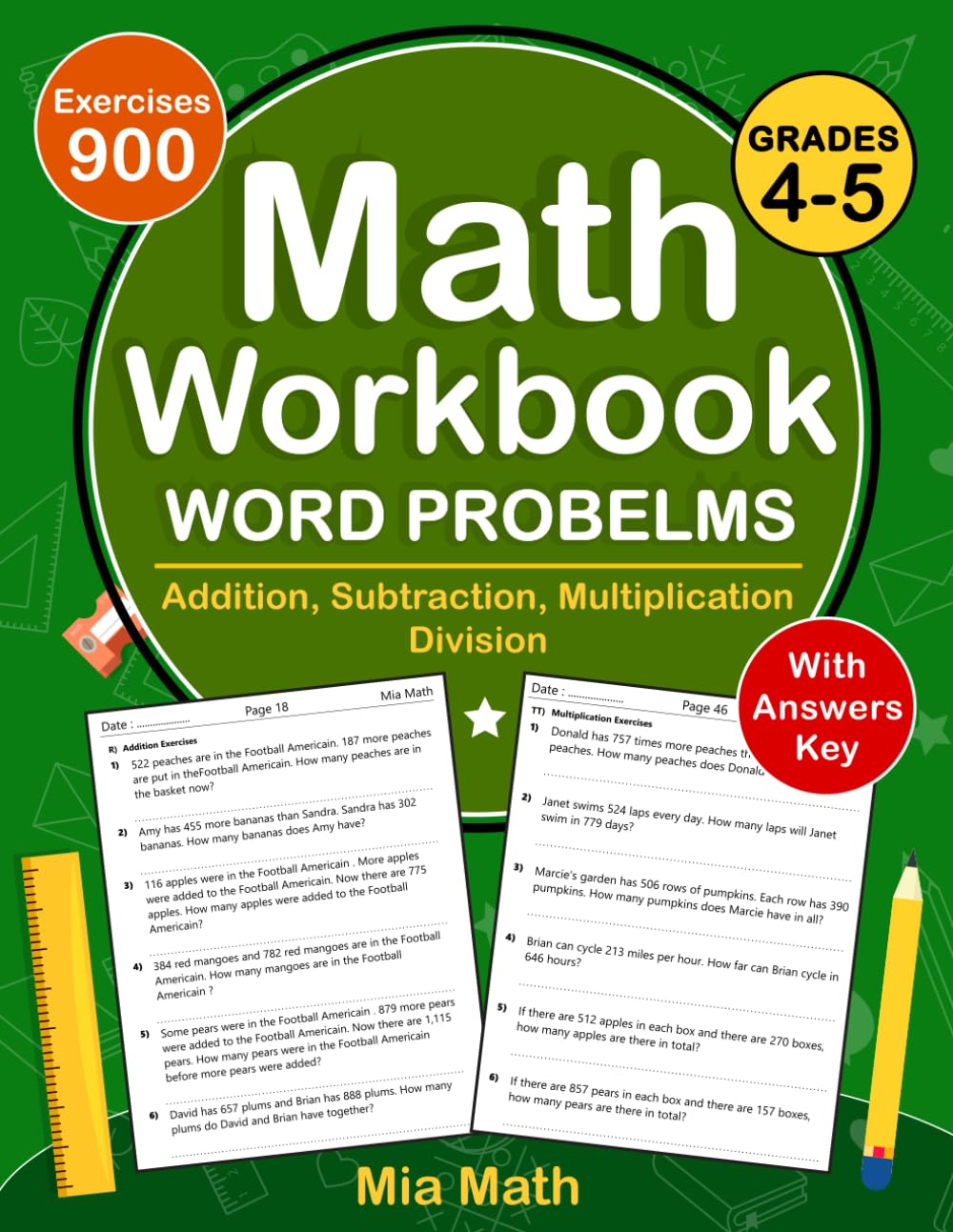 Word Problems Math Workbook For Grades 4 To 5 With Addition, Subtraction, Multiplication, Division: Math Practice Problems For 4th And 5th Grade With ... | Word Problems Math Worksheets (Ages 9-11)