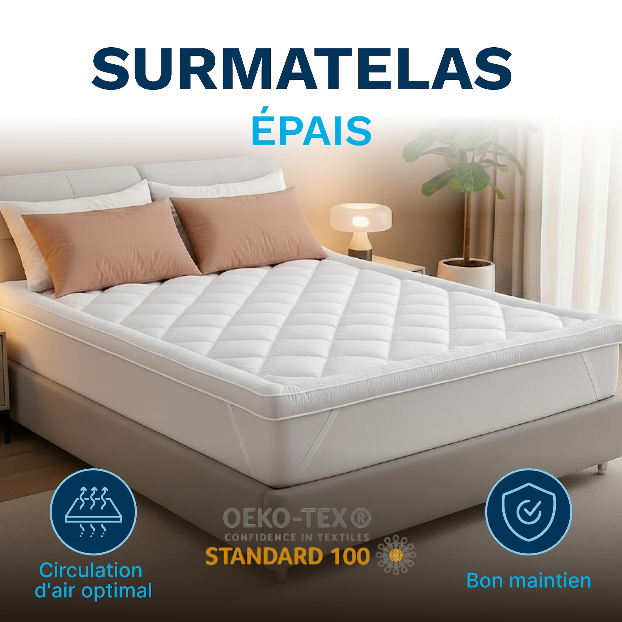 CATAVANA - Surmatelas Confort 80x200 cm - Microfibre Respirante, Hypoallergénique et Anti-acariens - Garnissage 800g - Antidérapant avec Bandes Élastiques - Idéal pour 1 Personne.