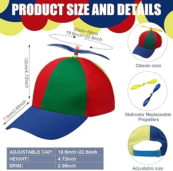 Propeller Hat Adult Baseball Cap Helicopter with 4 Replaceable Bamboo Dragonflies for Clown Halloween