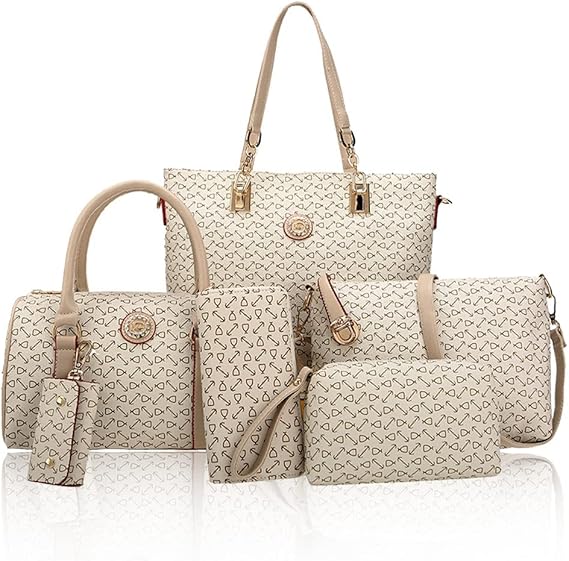 Amazon レディース ショッピング トートバッグ ショルダーバッグ ハンドバッグ 財布 通勤 鞄女性用 高級合皮 多機能6点セット ビジネス 入学式 誕生日プレゼント オフホワイト Benmiuko ハンドバッグ
