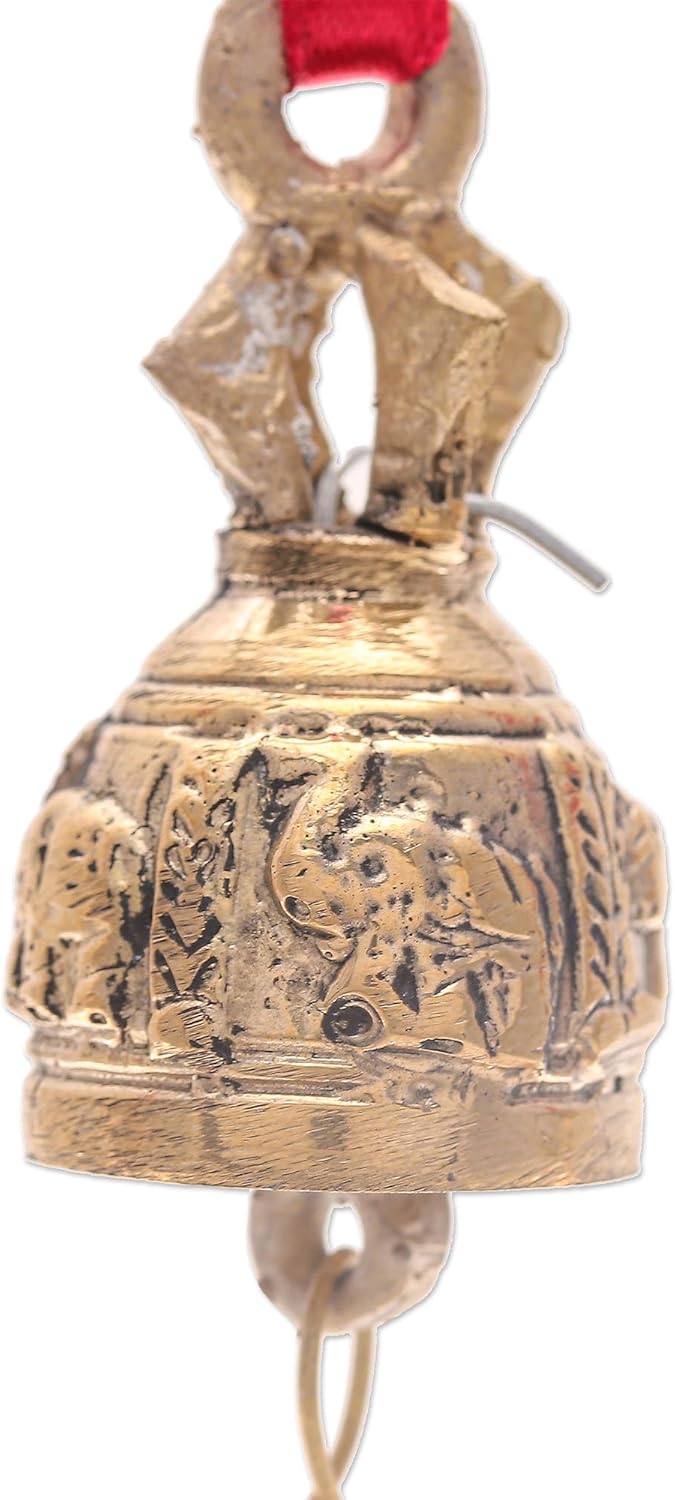 NOVICA Metallic Red Brass Animal Themed Decorative Hanging Ornament from Thailand 'Elephant Choir'