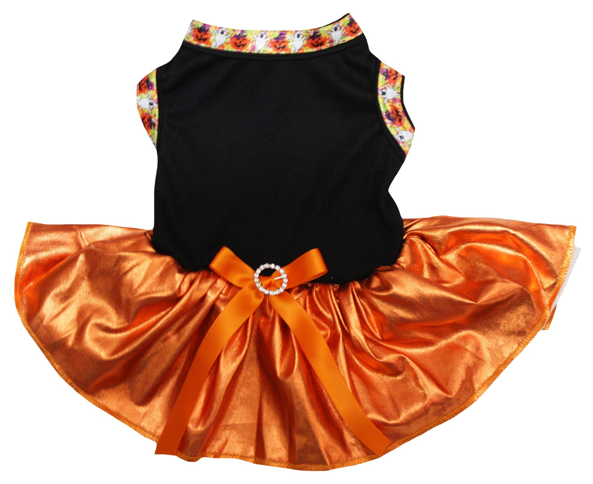Robe chiot Halloween orange et noir avec paillettes scintillantes XXXL