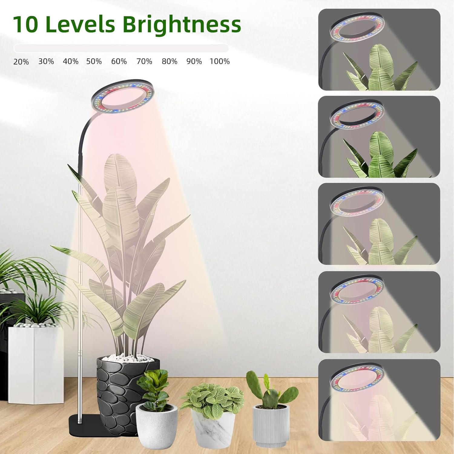 Full Spectrum LED Grow Light, 84 LEDs with 3 Color Modes, 67in Adjustable Gooseneck, 360° Rotating Head, Desktop Plant Light with Timer, 10 Brightness Levels, (Black)