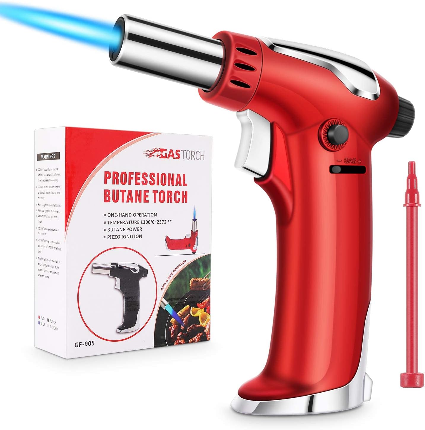 Butane Torch, Vimzone Torch Lighter with Safe Lock, Adjustable Flame Blow Torch, Fit All Butane Tanks Kitchen Torch for BBQ, Baking, Brulee Creme, and Desserts (Butane Gas Not Included) Red…