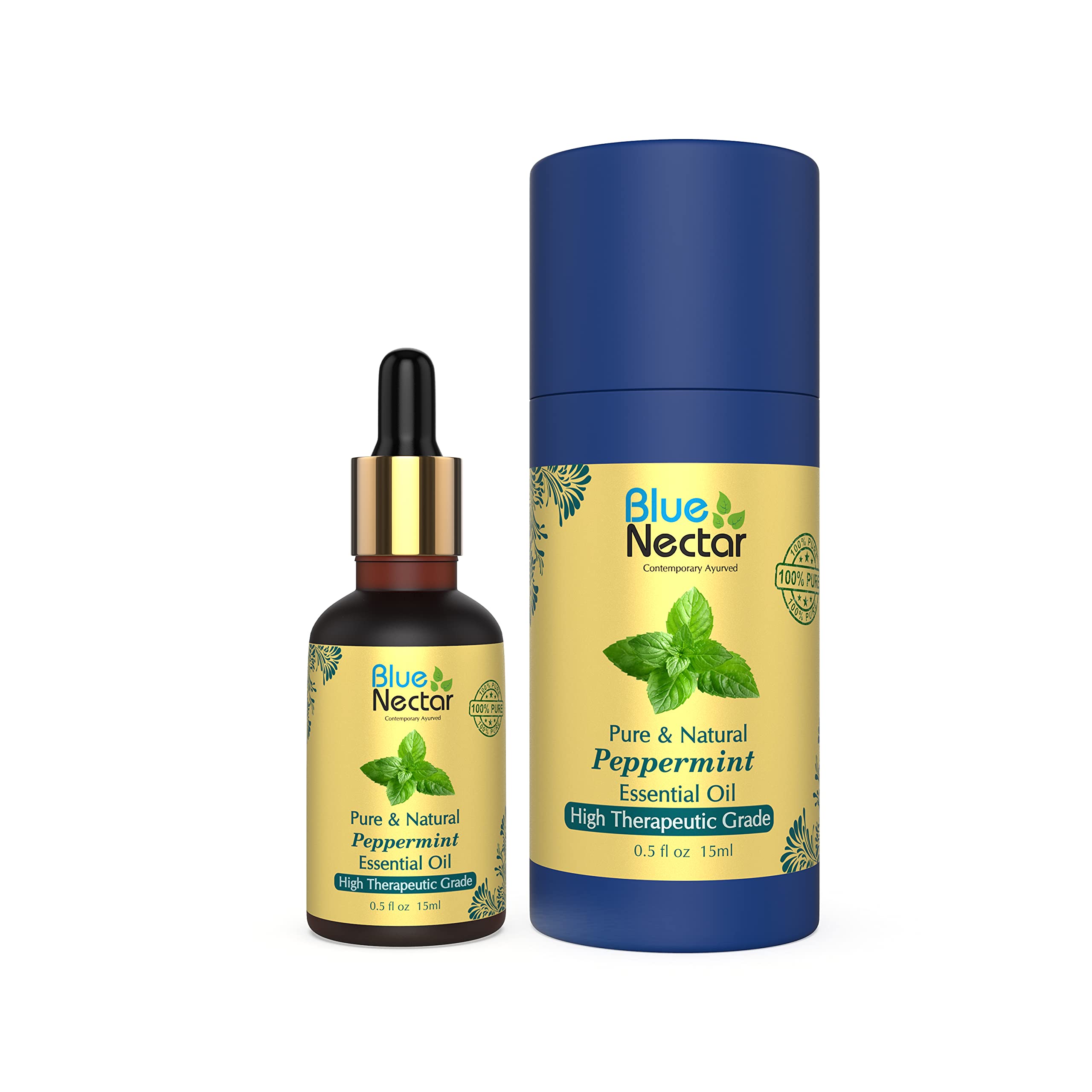 Blue NectarPure and Natural Peppermint Essential Oil for Hair Body Skin Congestion and Aroma diffuser (15 ml)