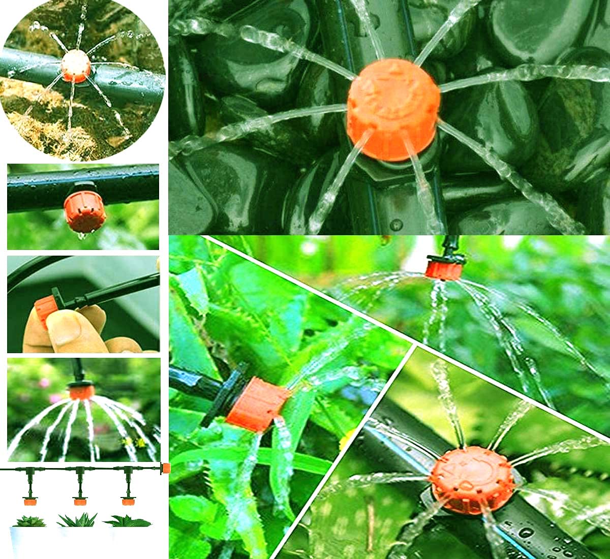 DIY Crafts Fan Water Misting Cooling System Summer Sprinkler Outdoor Garden Greenhouse Park Plant Spray Hose Watering Spray (Only Grey Mist Nozzles + T/Tee) (5 Pcs, Only Red Black Dripper/Sprinkler)