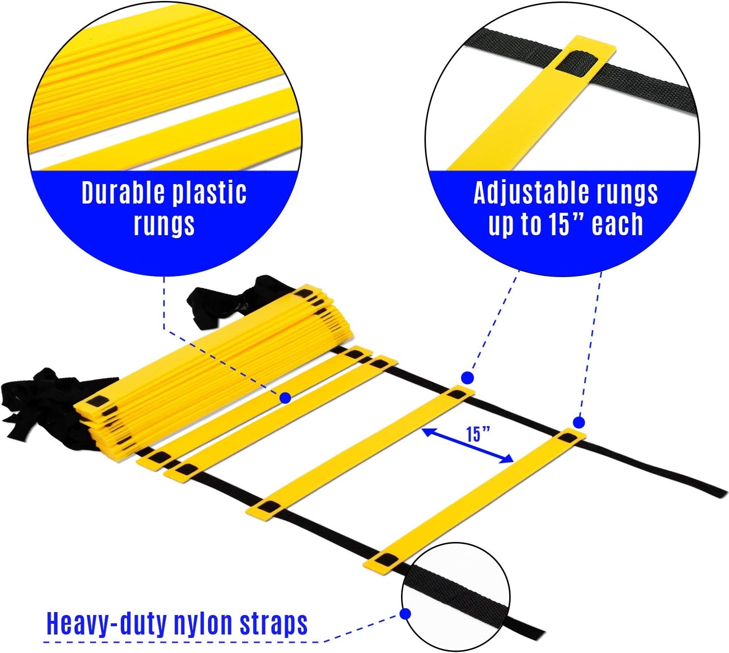 Yes4All Agility Ladder Speed Training Equipment - Speed Ladder for Kids and Adults with Carry Bag - 20 Rungs Yellow