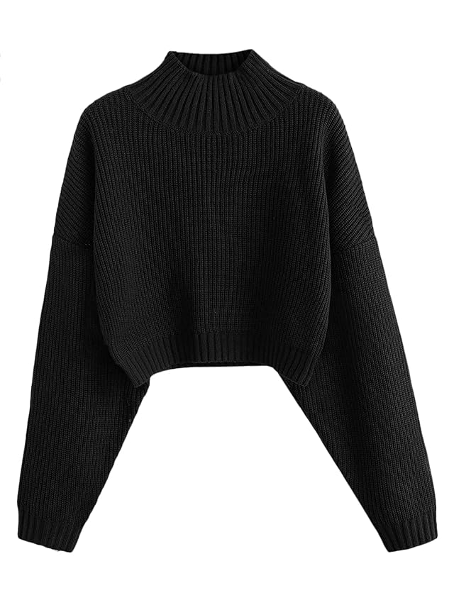 ZAFUL Womens Cropped Turtleneck Sweater Lantern Sleeve Ribbed Knit Pullover Sweater Jumper