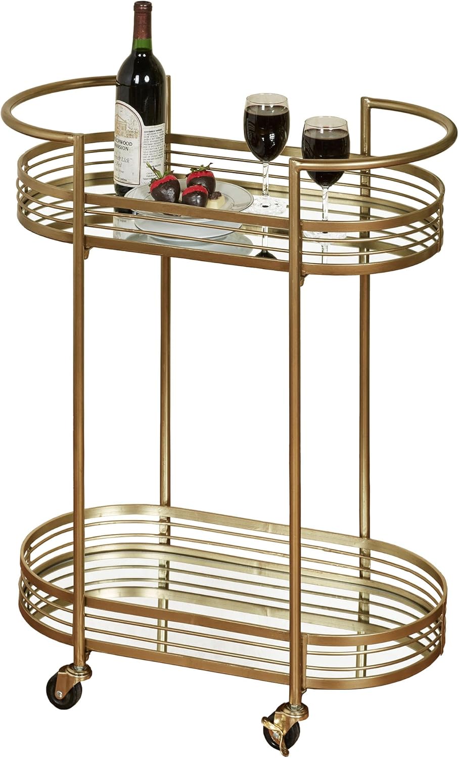 Touch of Class Stylish Contemporary Delta Mirrored Rolling Serving Cart Locking Casters Gold