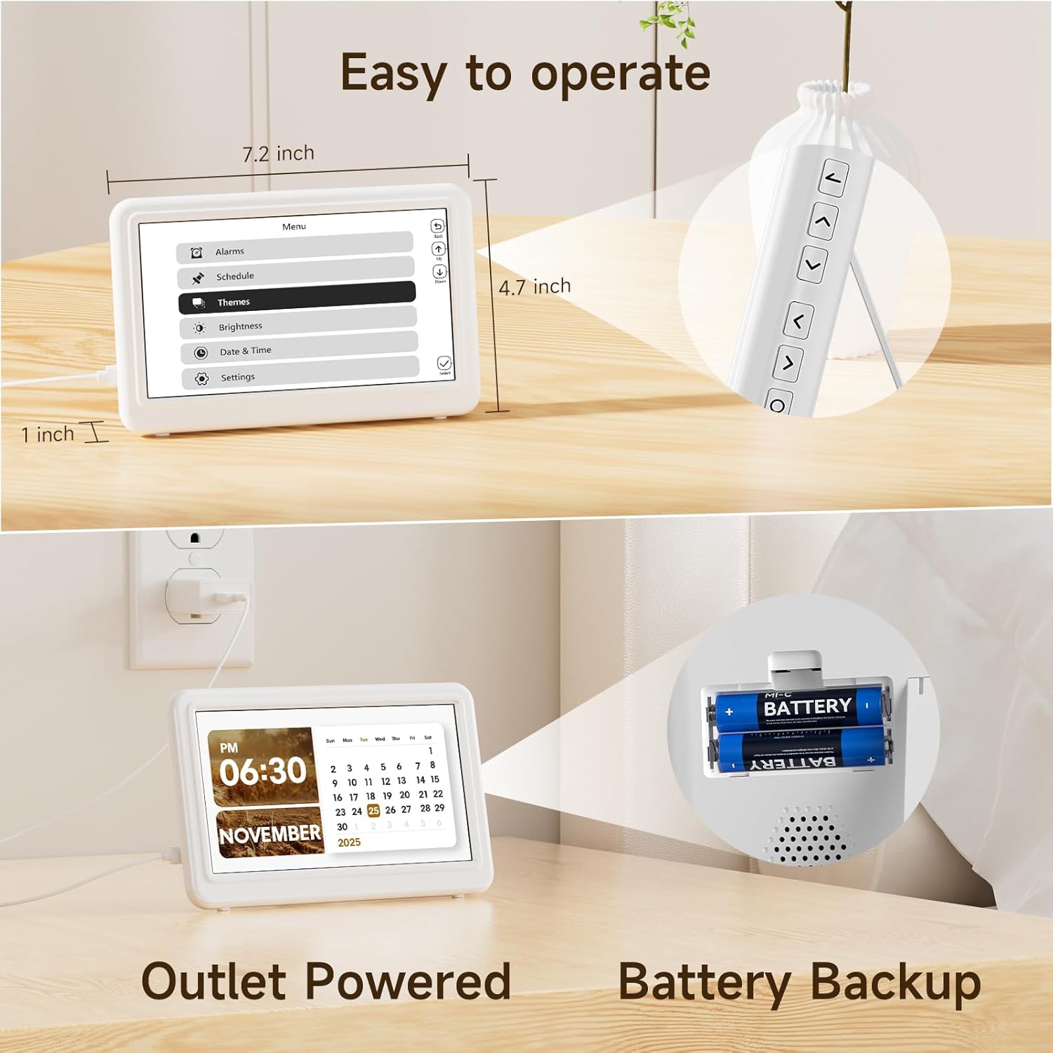 Raynic clock with remote control and dimensions