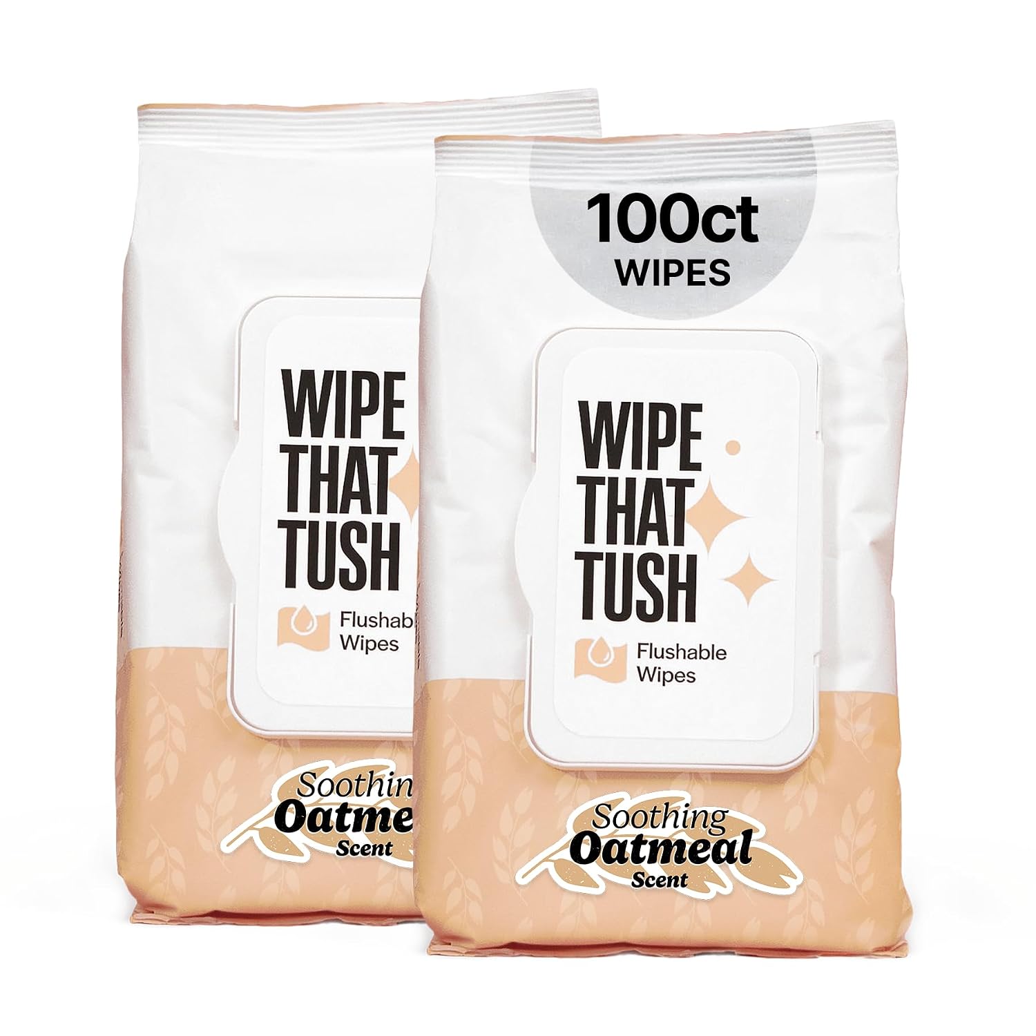 Wipe That Tush Flushable Wipes - 2 Packs, 100 Total Adult Wet Wipes - Soothing Oatmeal Scent - Extra Large & Soft - Hypoallergenic With Aloe & Vitamin E - Septic-Safe - Bathroom Essentials