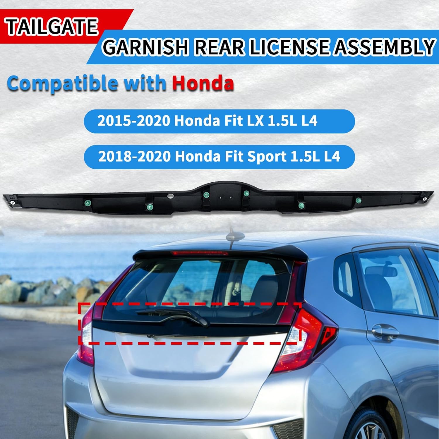 74890-T5A-A11 Rear Liftgate Hatch License Molding Trim Compatible with 2015-2020 Honda Fit Tailgate Garnish Rear License Assembly Replace 74890-T5A-J11 74890-T5A-J12