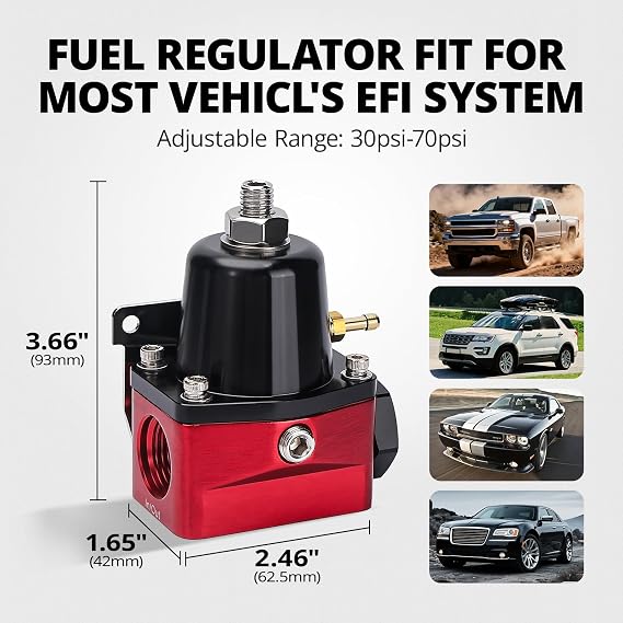 EVIL ENERGY Fuel Pressure Regulator 6AN EFI Bypass Return Adjustable (30-70PSI), Red