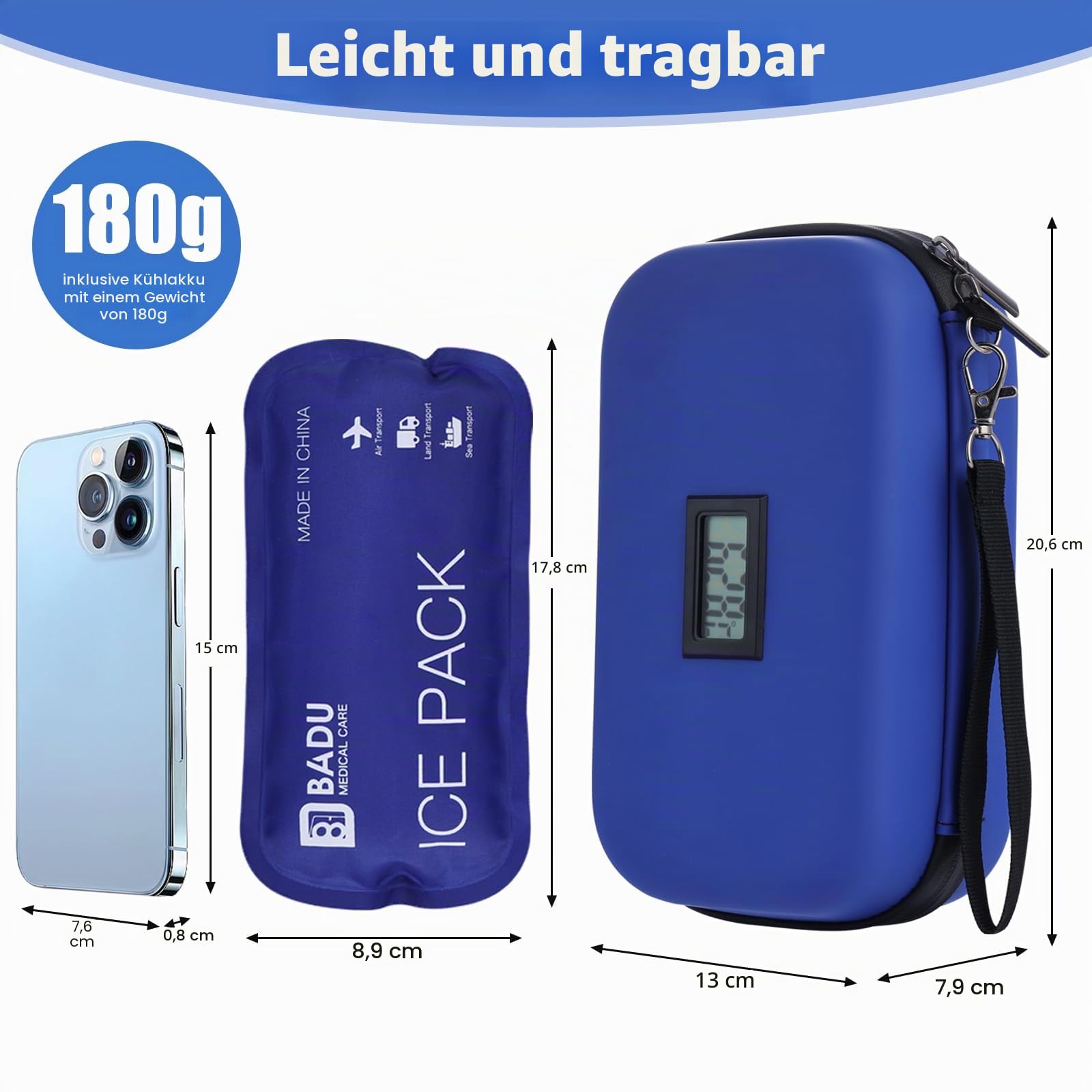 Insulin Kühltasche Reisekoffer TSA genehmigt gekühlte Medizin Kühler für Reisen w/Temperaturanzeige Diabetiker Reisekoffer Tasche w / 2 Wiederverwendbare Eispacks für das tägliche Leben