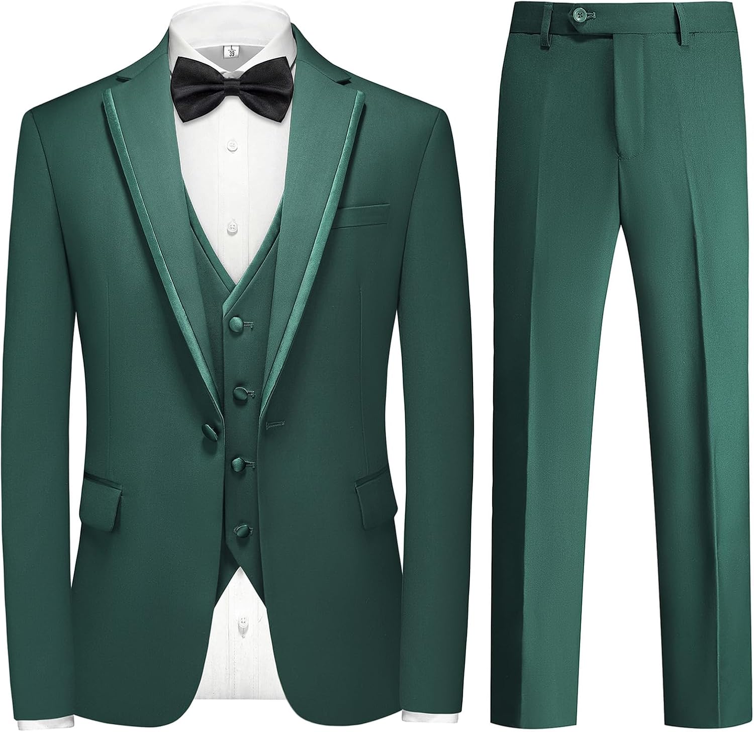 Tuxedo Suits for Men 3 Piece Regular Fit Formal Set Notch Lapel One Button Suit Jacket Pants for Wedding Business Casual Army Green Small