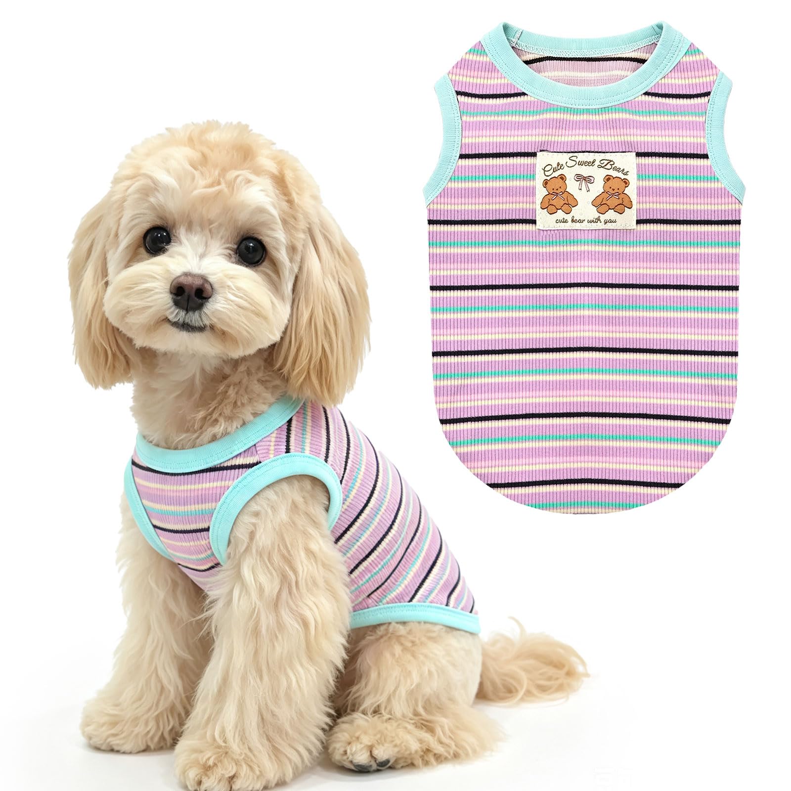 View 1 of (Stock photo renfernce only) HRTTSY Small Dog Shirts Classic Striped Dogs Cats Clothes, Blue S