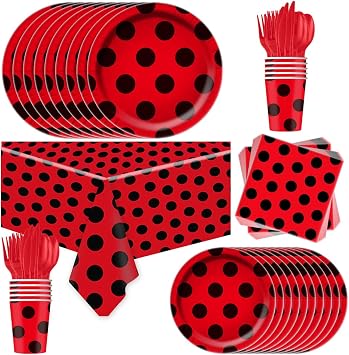81Pcs Ladybug Party Tableware Set Ladybug Birth Party Supplies، Paper Plates، Napkins، Cup، knives، Spoons and Forks