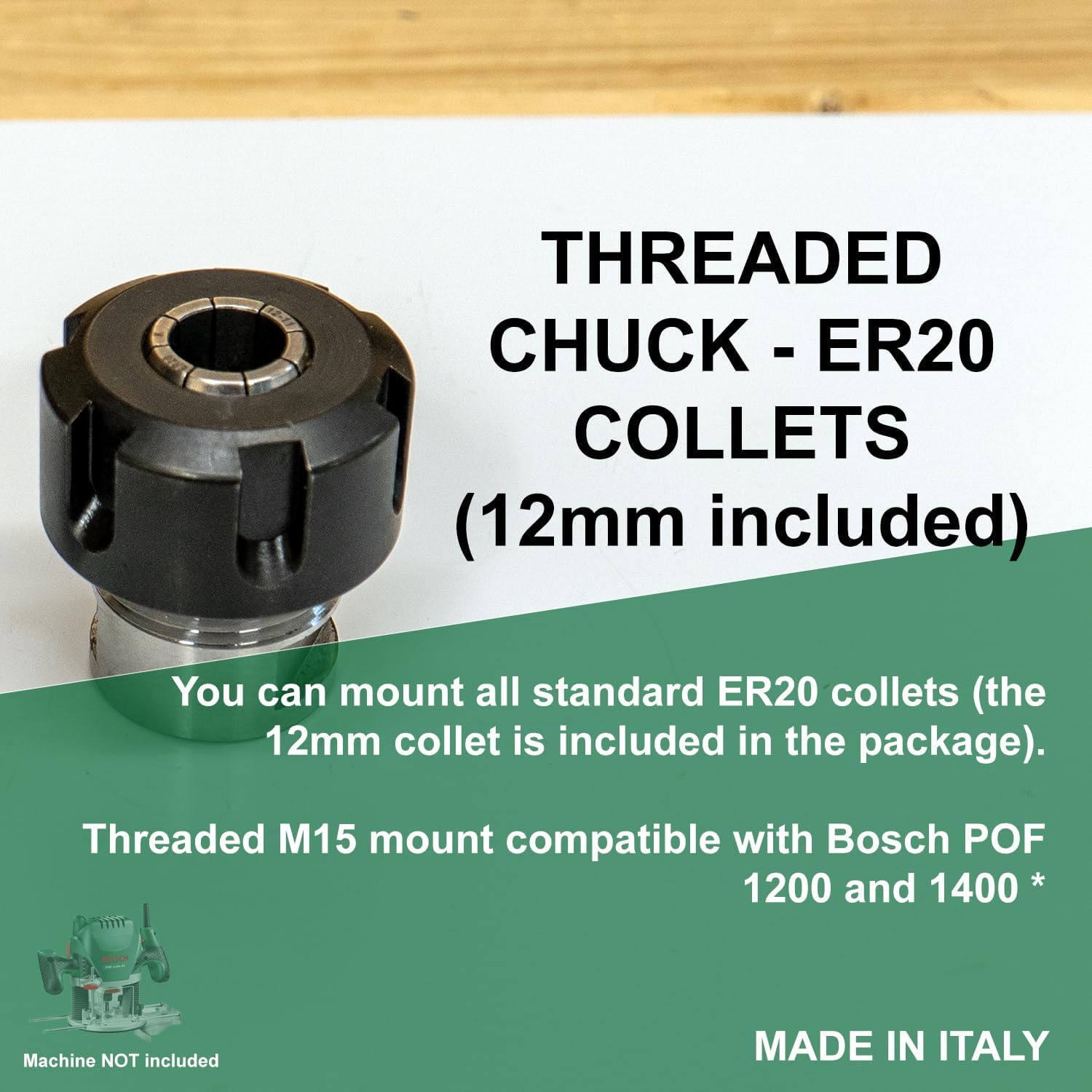 Spindle Compatible with Bosch POF 1200-1400 ER20 Vertical Milling Machine with 12 mm Attachment for Wood Milling - Accessories Wood Milling Cutters