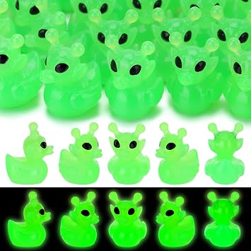 50 Pcs Alien Ducks Toy Figures, Mini Alien Resin Ducks Bulk, Tiny Aliens Figurine Dress up Duck Toy for Party Favors Luminous Aliens