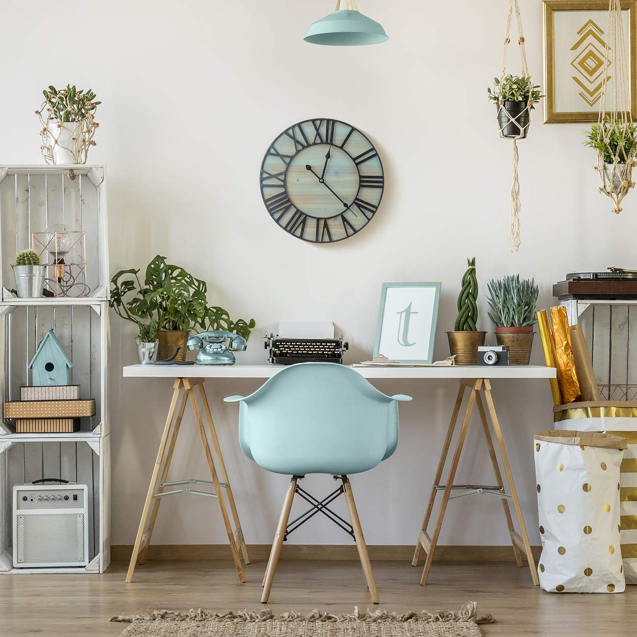 Sorbus Large Decorative Wall Clock, 16” Round Centurion Roman Numeral Hands, Coastal Beach, Big Farmhouse Rustic Vintage Modern Style Home Decor Ideal for Living Room, Analog Wood Metal Clock