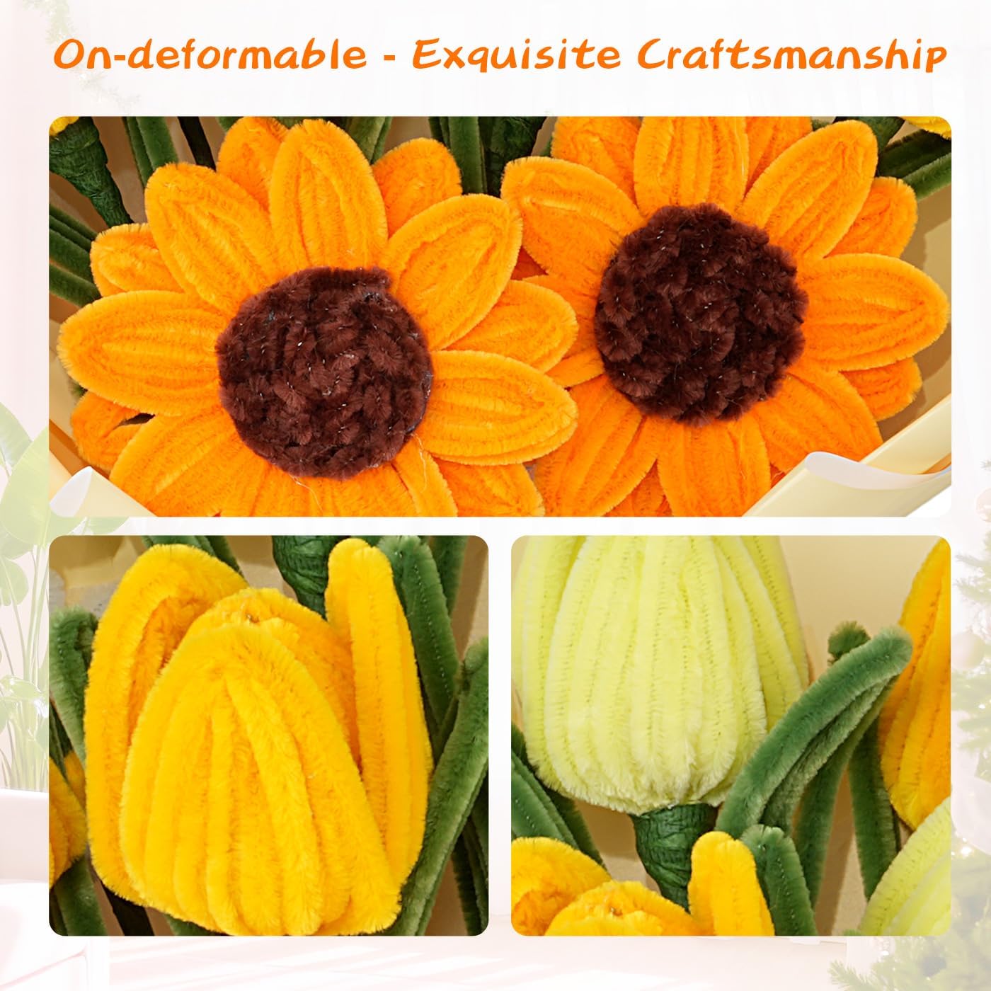 Handmade Pipe Cleaner & Crochet Flower Bouquet,Preserved Fake Flowers Gifts for Women Lover Anniversary Mother's Day Graduation (Orange) image 2