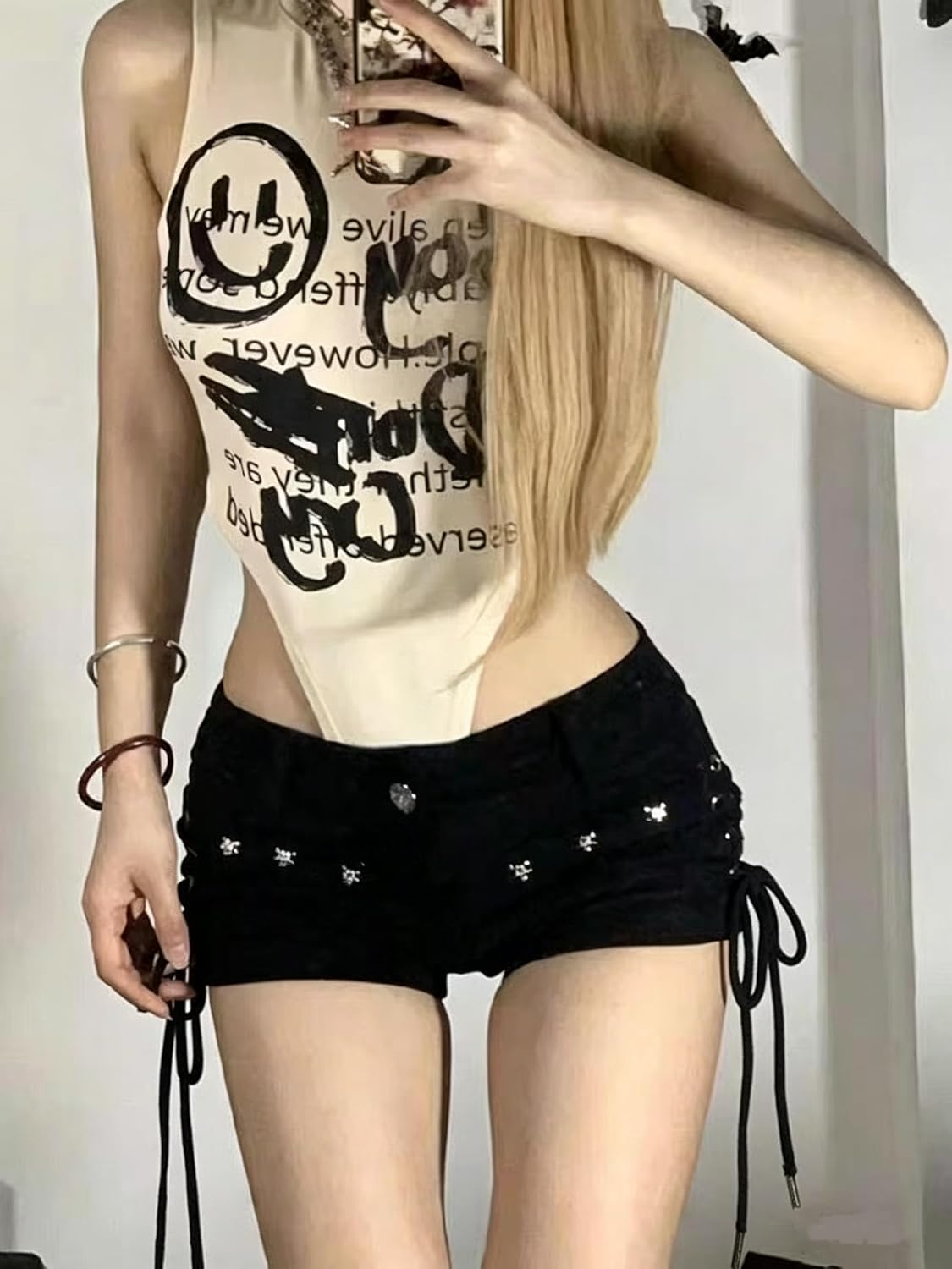 Pbkabiug Y2k Clothes Sexy Bandage Denim Shorts Women American Retro Harajuku Streetwear Punk Gothic Shorts