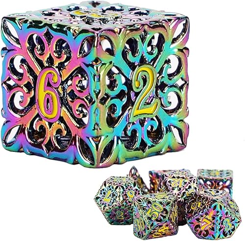 Juego de dados de metal DND D&D, 7 piezas de dados poliédricos huecos de mazmorras y dragones grandes para MTG, juego de rol RPG, Shadowrun y