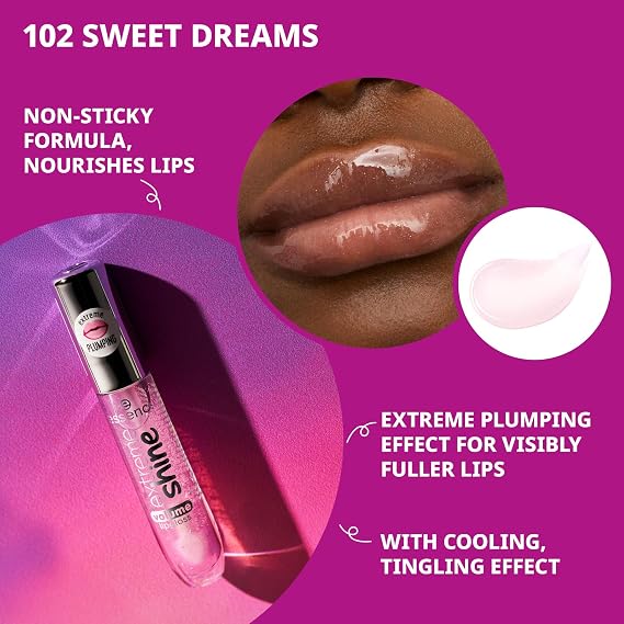 essence extreme shine volume lipgloss, plumping, shiny, dewy, translucent (5ml)