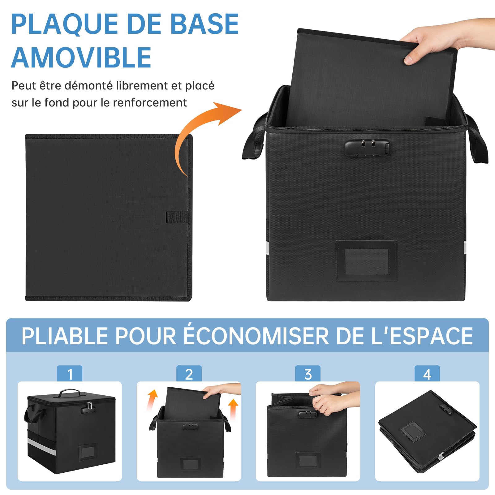 OUUTMEE Scatola di immagazzinaggio dischi in vinile ignifugo con serratura, impermeabile per dischi in vinile da 12", scatola di immagazzinaggio pieghevole per album LP, Nero , 34 x 34 x 34CM, Borsa