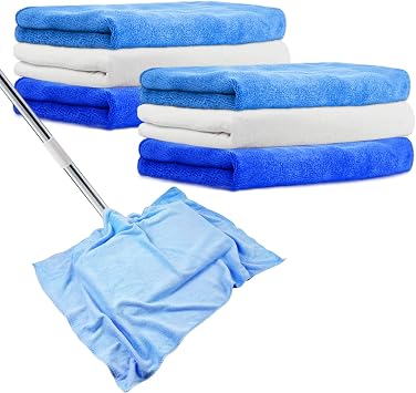 6 Pcs Extra Large Microfiber Cleaning Cloth, 20" x 30" Washable Reusable Large Floor Cloth Rags, Microfiber Towels for Mop Cleaning Office Bathrooms Housekeeping Blue, White