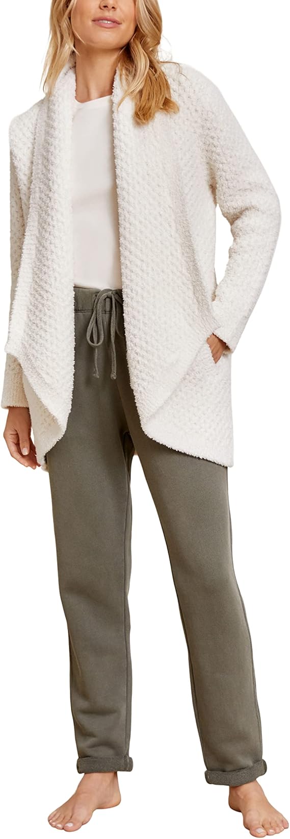 Barefoot Dreams CozyChic Ultra Lite Cardi Con Puntas, Cárdigan De Manga Larga, Suéteres De Punto Para Mujer, Agua Azul/sal Marina