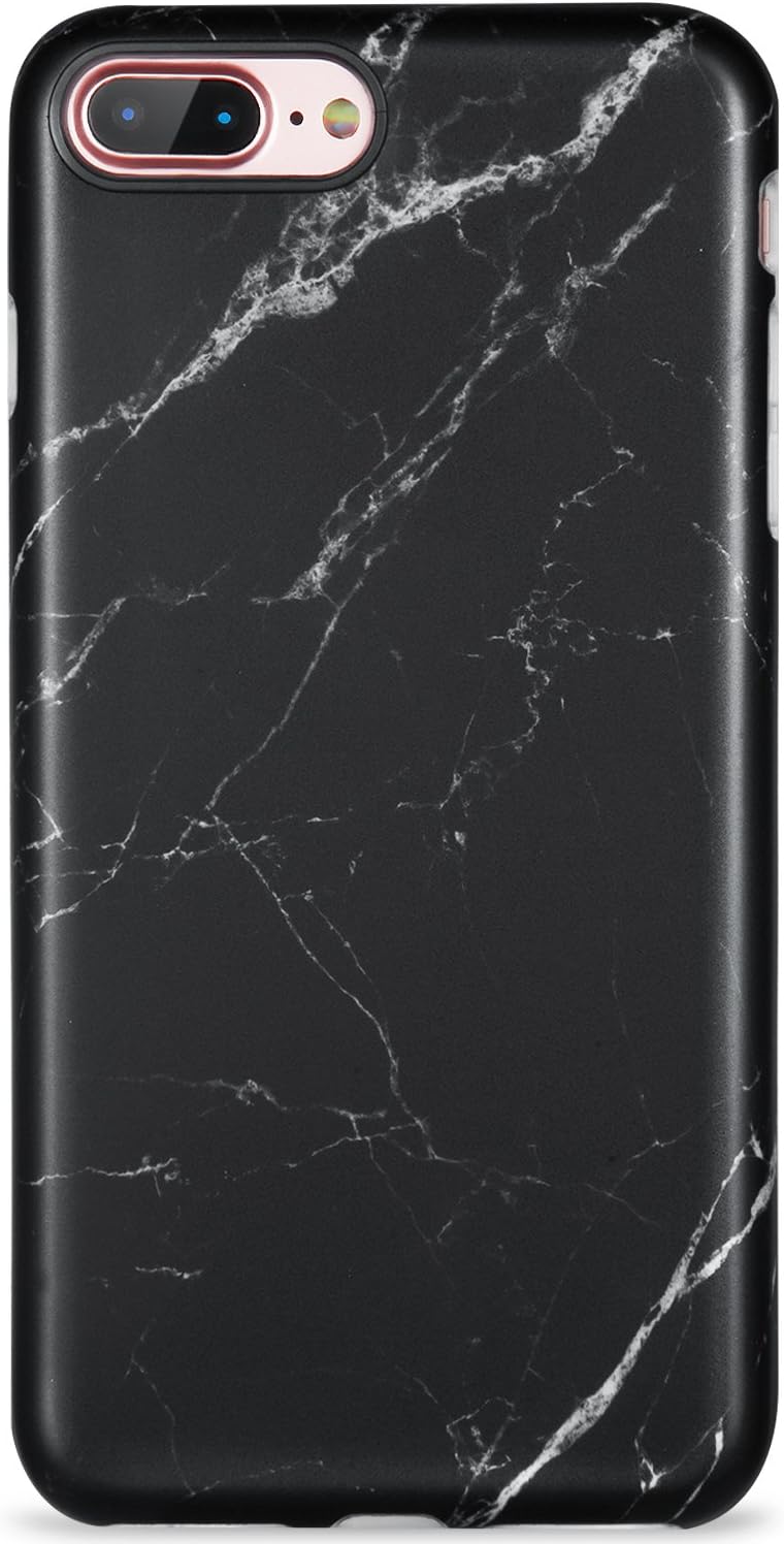 LUMARKE iPhone 7 Plus Case,iPhone 8 Plus Case, Black Marble for Men Slim-Fit Glossy TPU Cute Clear Bumper Soft Rubber Silicone Thin Protective Phone Case Cover for iPhone 7 Plus iPhone 8 Plus