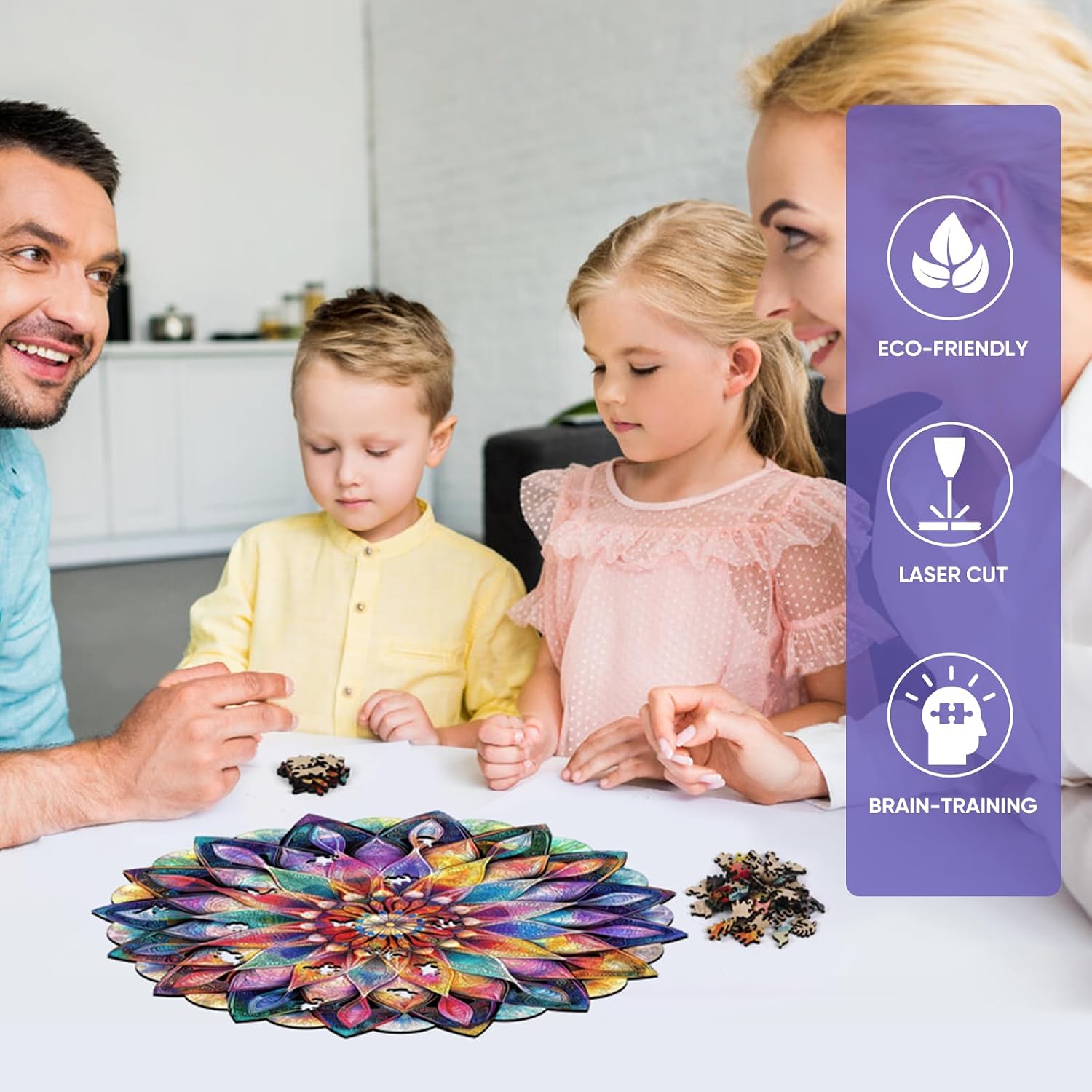 Ruikiyart Crystal Wooden Puzzles for Adults, 5MM 200 Pieces Crystal Flower Wooden Jigsaw Puzzles, Mandala Puzzle Unique Shaped for Adults and Kids Family Puzzle Games (11.1"*11.4")