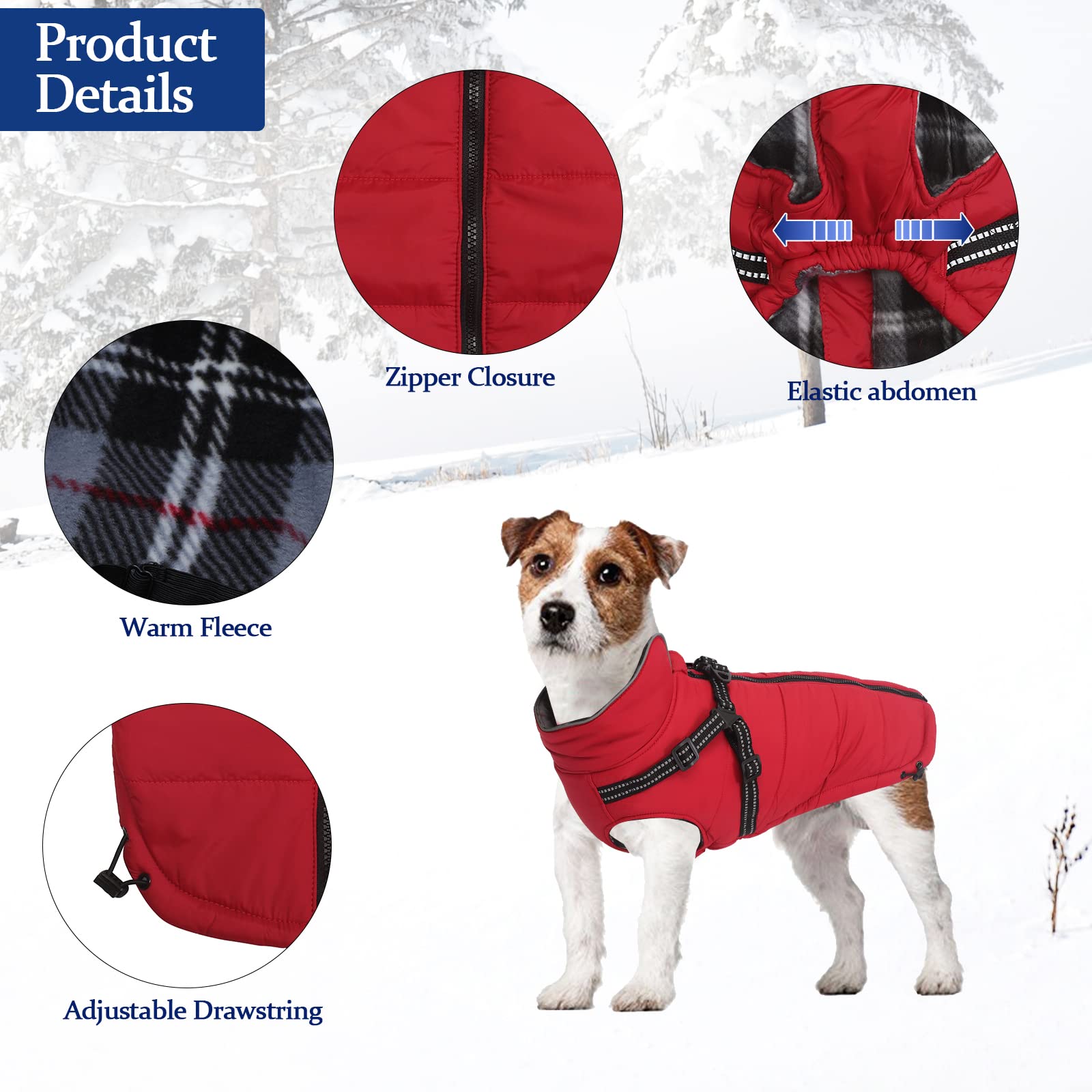 Abrigos y Chaquetas cálidos para Perros con arnés,Chaleco Reflectante Impermeable para Perros Mascotas, Ropa de Invierno para Perros con Correa en el Pecho,para Perros pequeños y medianos-Rojo-XL