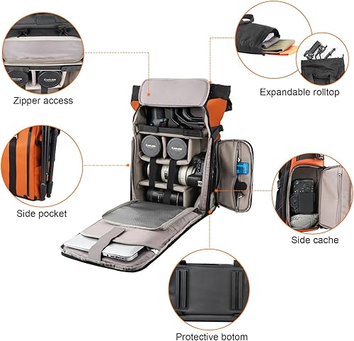 Miniatura 9 de Besnfoto Mochila para cámara impermeable, bolsa de fotografía enrollable para cámara DSLR SLR sin espejo con compartimento para portátil, Verde,