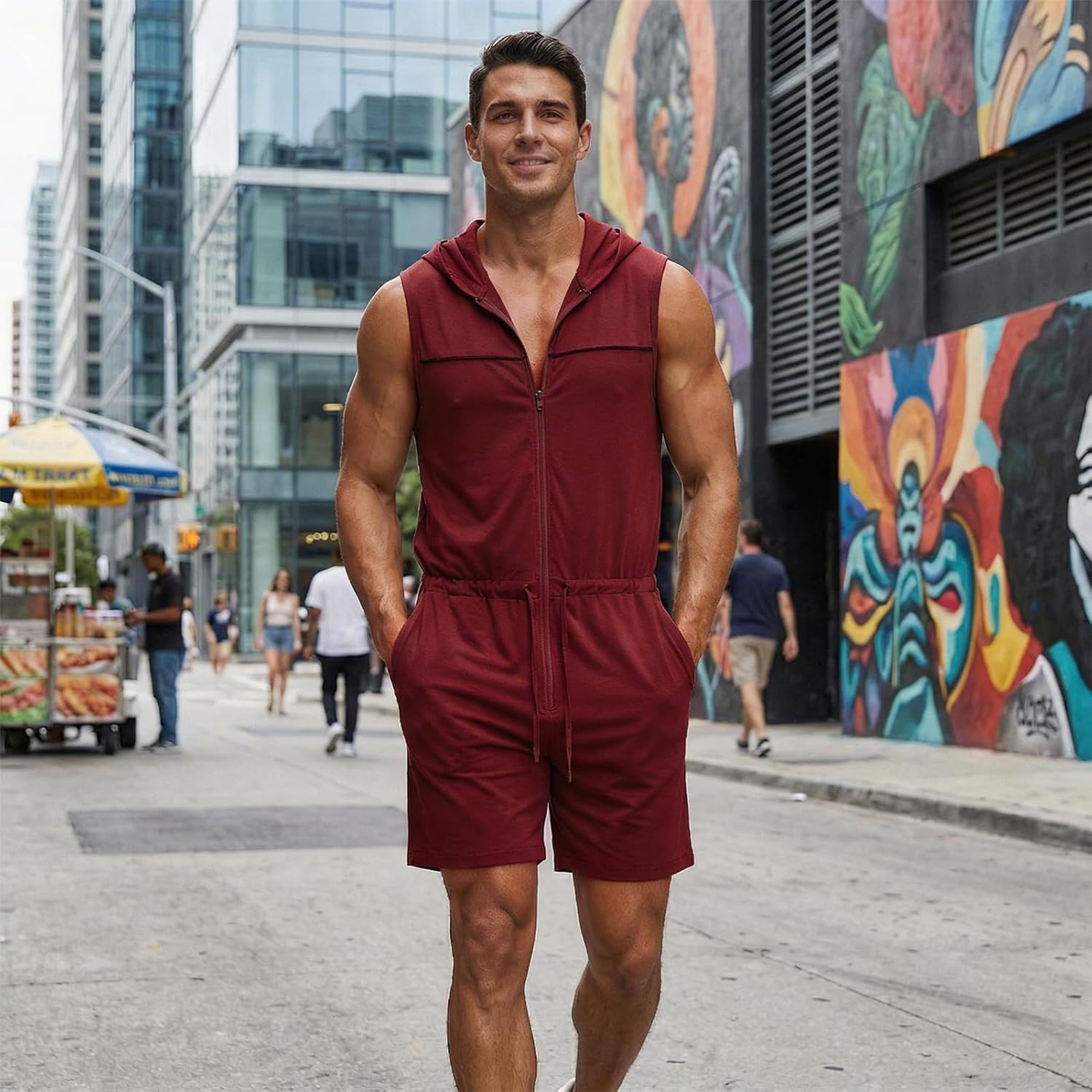 Panegy Men's Workout Tracksuit Jumpsuit Sleeveless One Piece Romper Work Athletic Onesie Plus Size