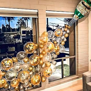 Champagne Bottle Balloons Balloon Garland Arch Kit, Happy New Year Years Decorations, Gold Clear White Balloons for Birthday Bachelorette Bride To Be Bridal Shower Party Decorations